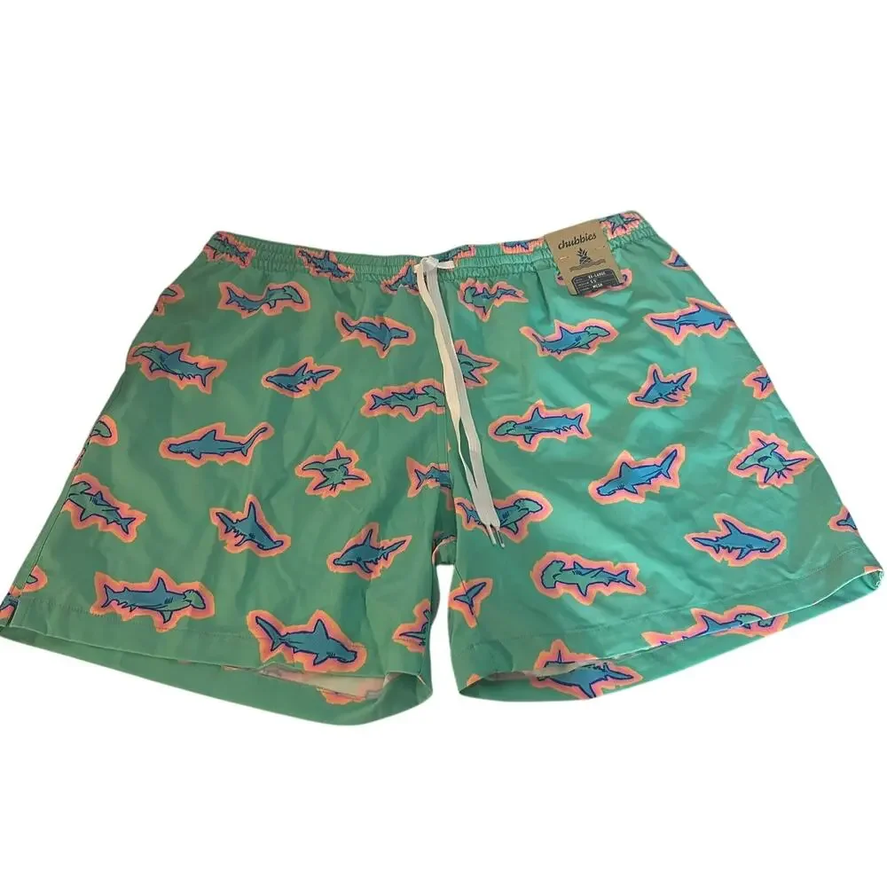 NEW‎ Chubbies Men's Teal Pink Shark Swim Trunks Size XXL 5.5 Inch Inseam